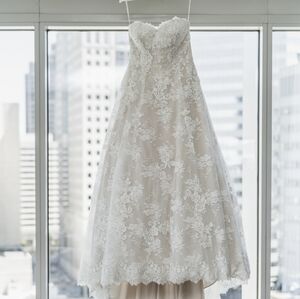 Romantic Strapless Lace A-Line Wedding Gown in Ivory